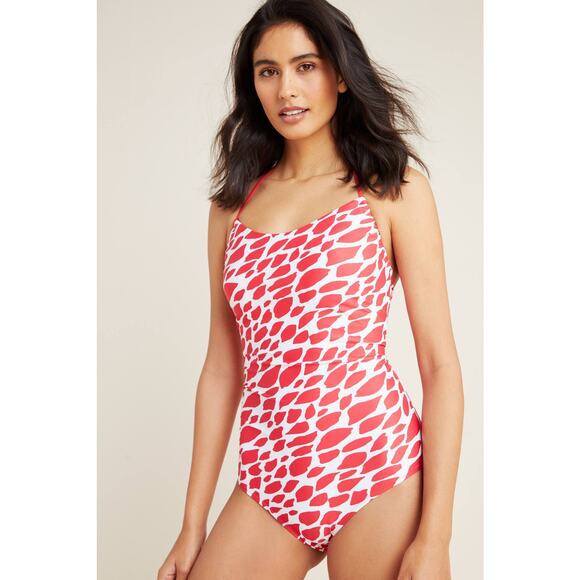 New Anthropologie Kimmie Halter One-Piece Swimsuit $128 RED Medium - Picture 1 of 3
